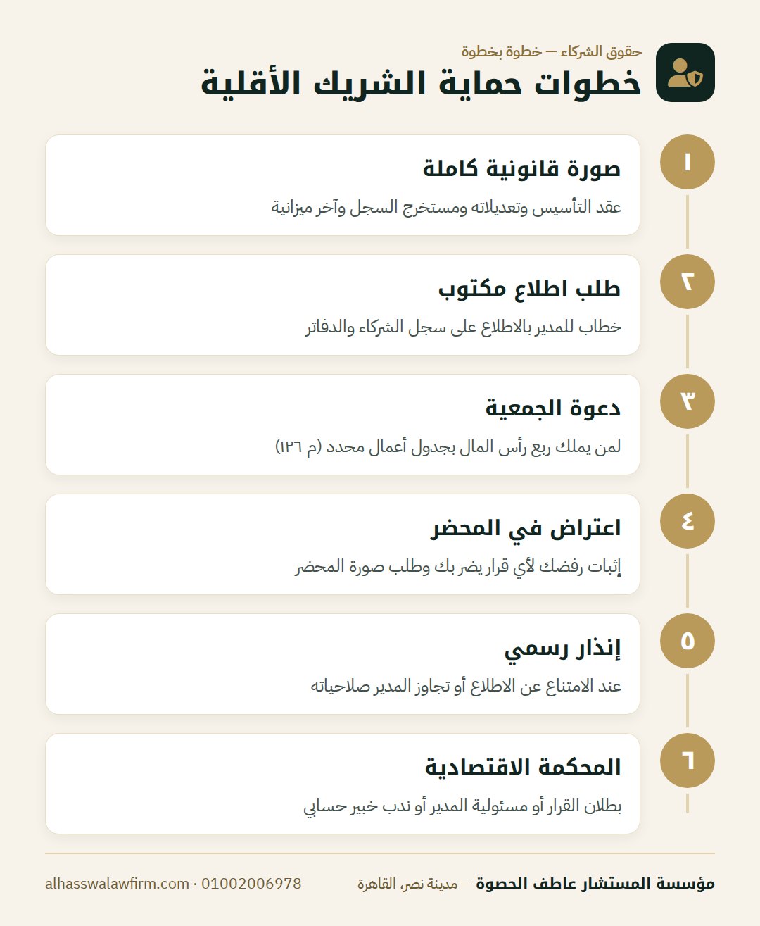 خطوات حماية الشريك الأقلية — شريك أقلية في شركة ذات مسئولية محدودة؟ حقوقك وكيف تحمي حصتك 