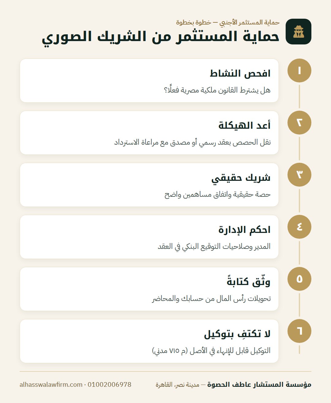 حماية المستثمر من الشريك الصوري — الشريك المصري على الورق: مخاطر الشريك الصوري وكيف يحمي المست